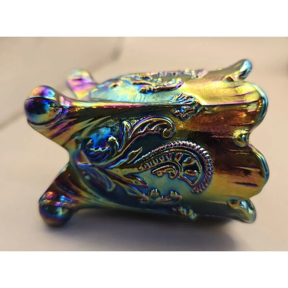 VTG  Toothpick Holder Joe St. Claire Fan Feathers Iridescent Gold, Scalloped Top
